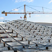 Fertigung der Dachkonstruktion an der Washington Bibliothek. 700 Tonnen freitragendes Stahl-/Glasdach
